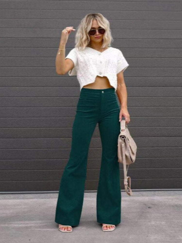 VelvetFlare - Modne damskie spodnie sztruksowe Flare zapewniające stylowy wygląd