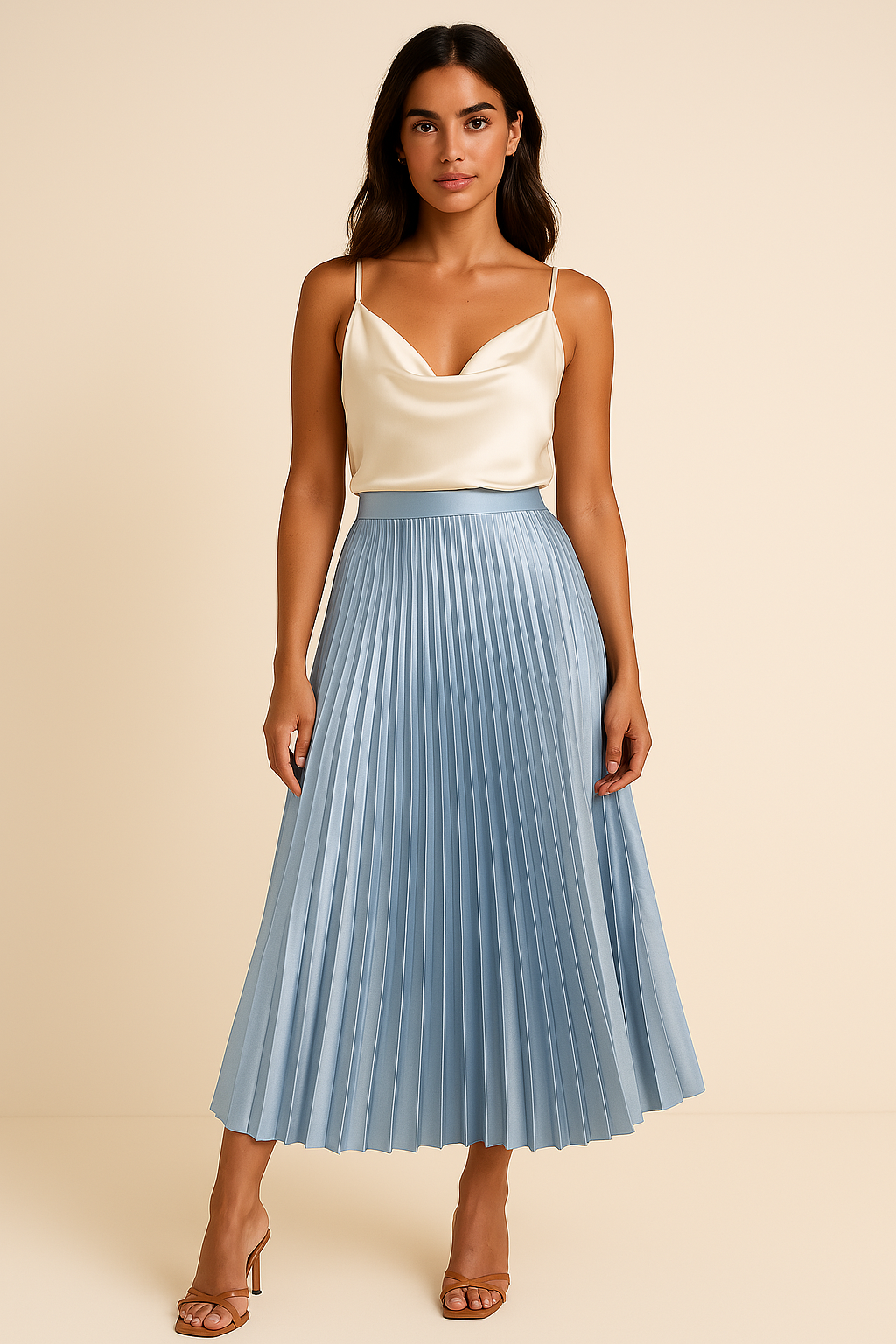 Elva - Elegancka satynowa spódnica plisowana z wysoką talią dla wyrafinowanego wyglądu