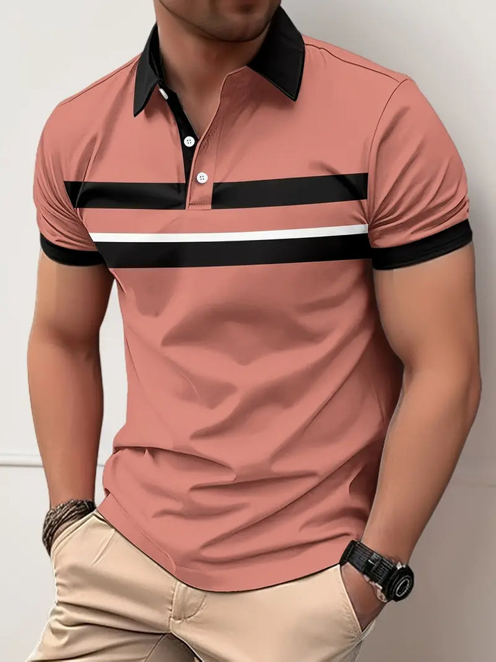 Polo hommes - Coupe régulière - Col et poignets contrastés - Design rayé sur la poitrine