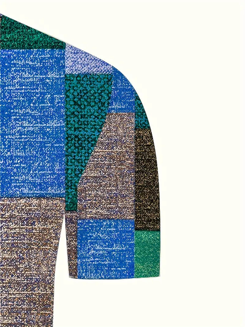 Męska stylowa koszulka polo z unikalnym patchworkowym wzorem - krótki rękaw i oddychający strój codzienny