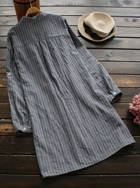 Camicia da Donna con Bottoni in Cotone Leggero - Vestibilità Comoda - A Righe e Lunghezza Media
