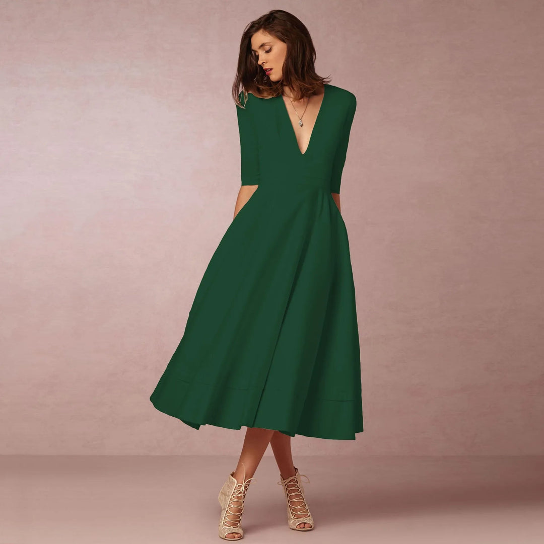 Bellezza - Stylowa elegancka sukienka o linii A z uwodzicielskim głębokim dekoltem w szpic dla kobiet