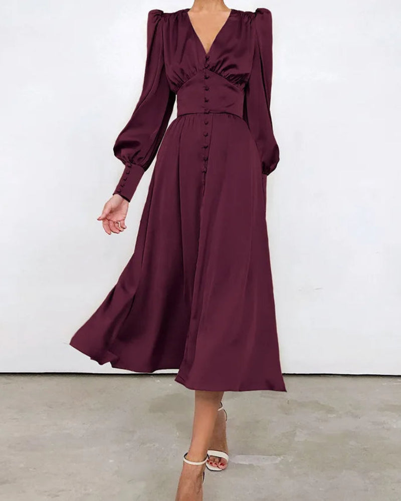 Elegancka satynowa sukienka Maxi Seraphina z dekoltem w szpic dla kobiet