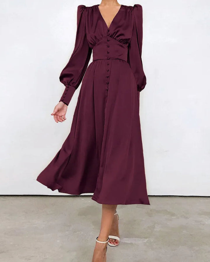 Elegancka satynowa sukienka Maxi Seraphina z dekoltem w szpic dla kobiet