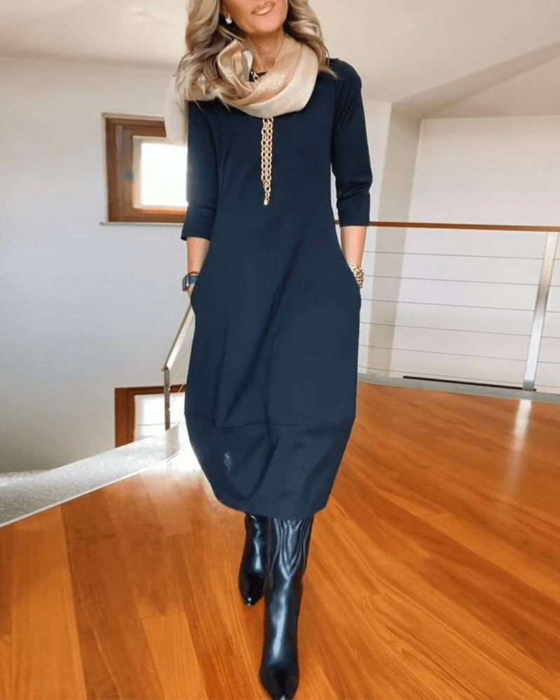 Chic Womens Midi Kleid mit zarten Falten für einen eleganten Look