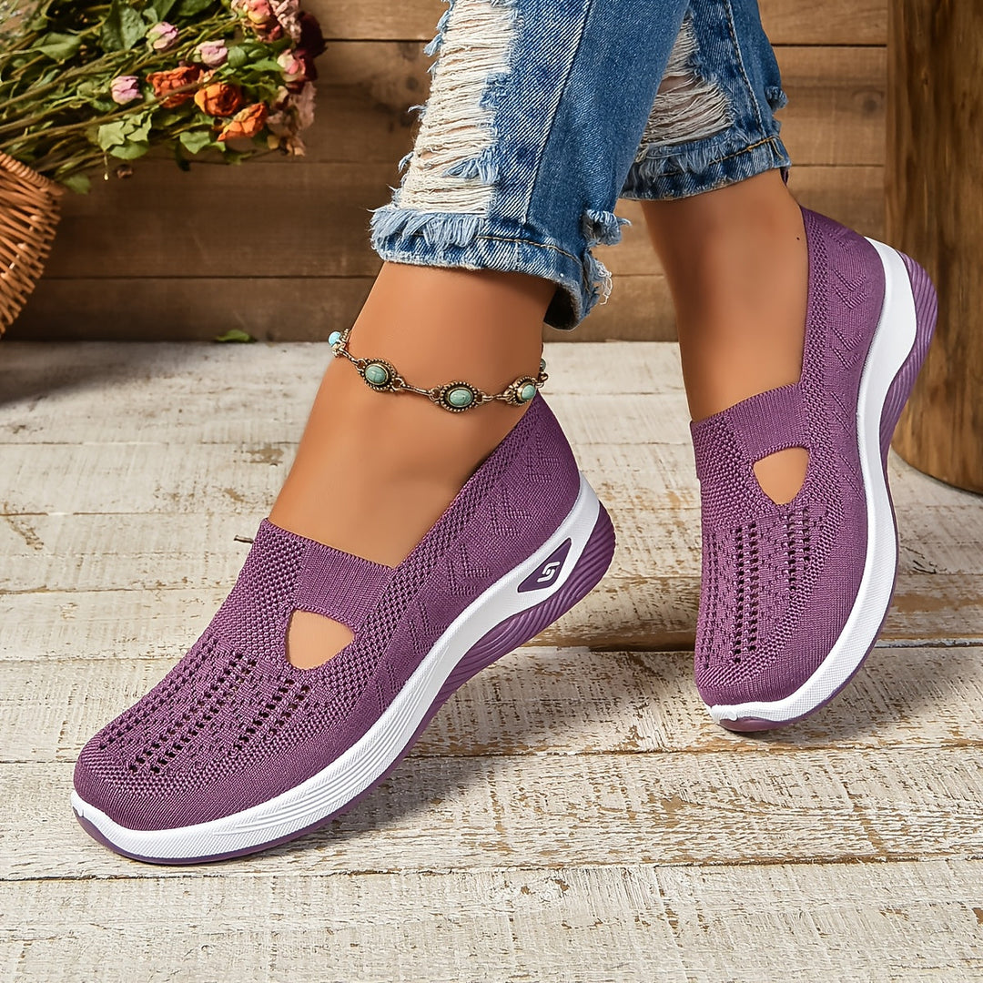 Zapatillas sin cordones para mujer - Tejido transpirable - Suela acolchada - Estilo casual de corte bajo