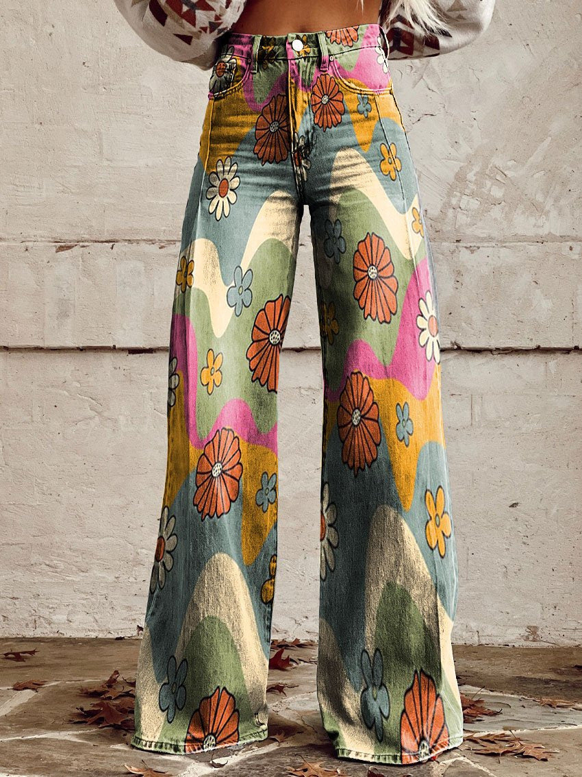 Modne szerokie spodnie z denimu w gradiencie w stylu vintage dla wyrazistego wyglądu