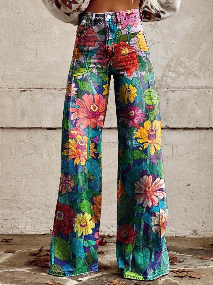 Modne szerokie spodnie z denimu w gradiencie w stylu vintage dla wyrazistego wyglądu
