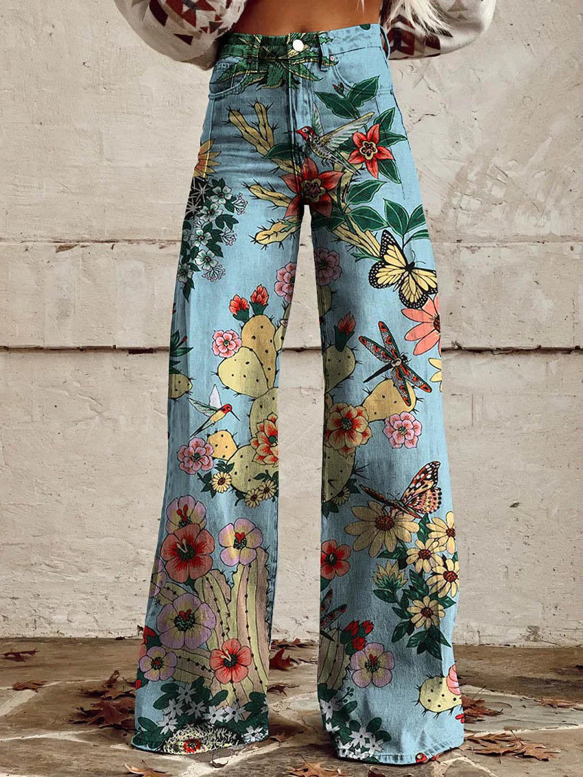 Modne szerokie spodnie z denimu w gradiencie w stylu vintage dla wyrazistego wyglądu