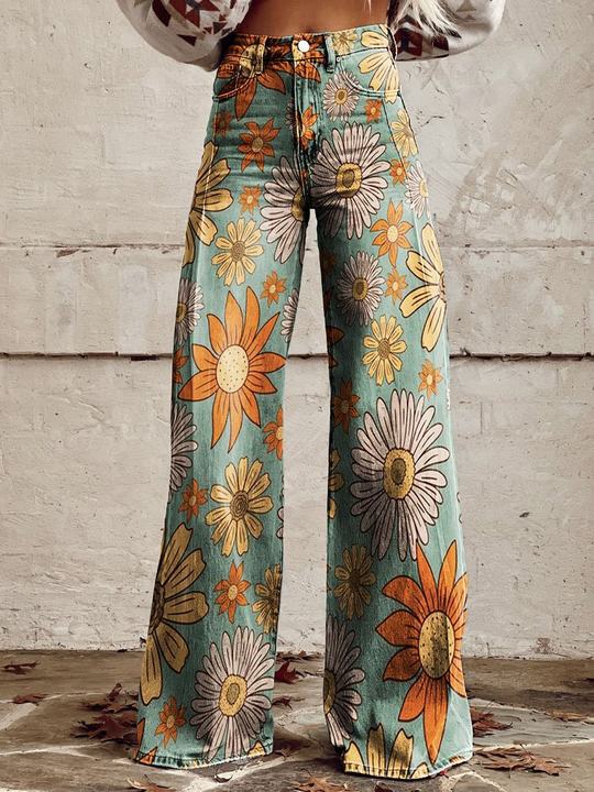 Modne szerokie spodnie z denimu w gradiencie w stylu vintage dla wyrazistego wyglądu