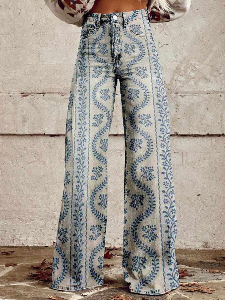 Modne szerokie spodnie z denimu w gradiencie w stylu vintage dla wyrazistego wyglądu
