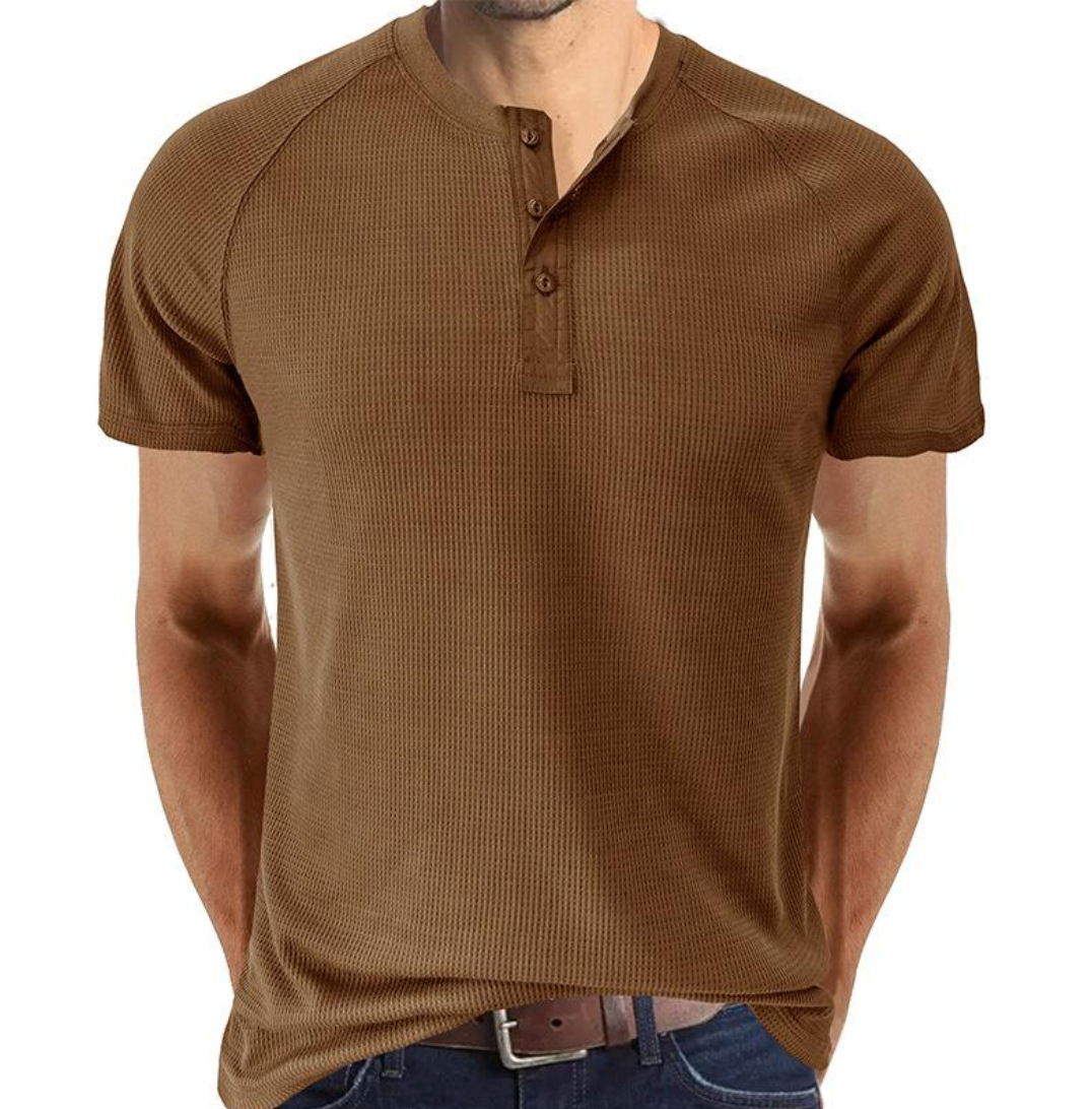 Męska oddychająca koszula z krótkim rękawem z dzianiny waflowej - wygodny i stylowy krój regular fit