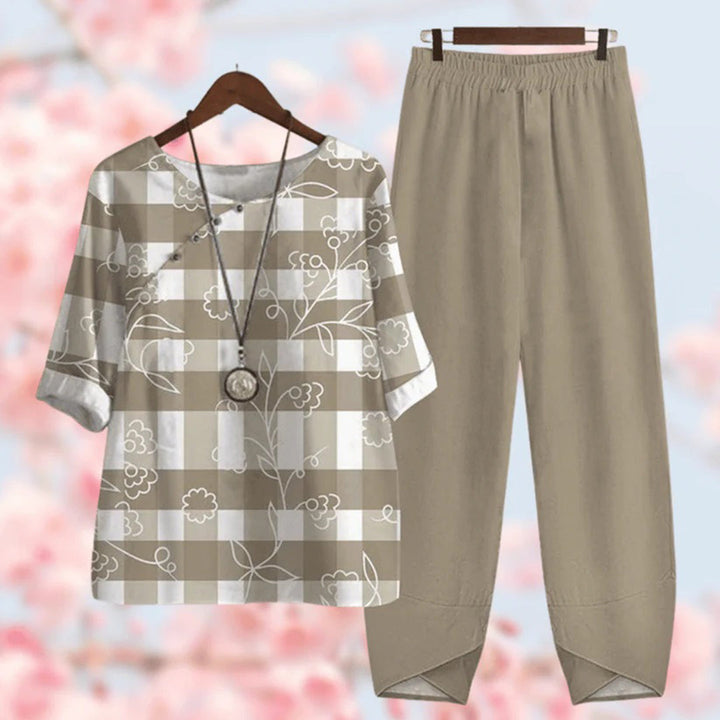 Elora - Eleganter Vintage-Blumenprint Zweiteiliger Set
