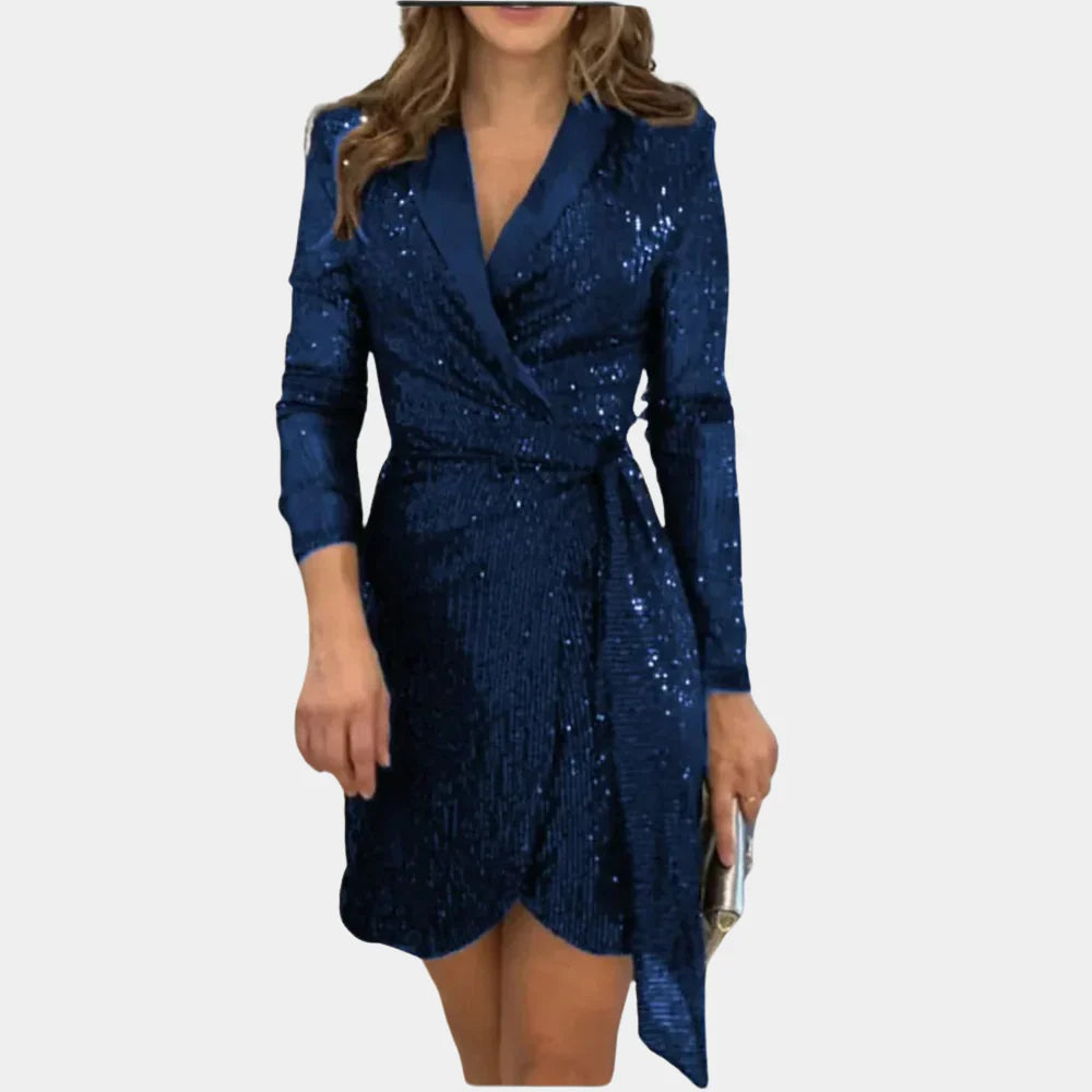 Elegancka mini sukienka Riva z dekoltem w szpic i stylowym kołnierzykiem z klapami