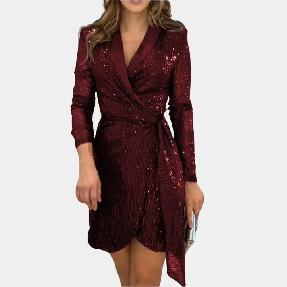 Elegancka mini sukienka Riva z dekoltem w szpic i stylowym kołnierzykiem z klapami