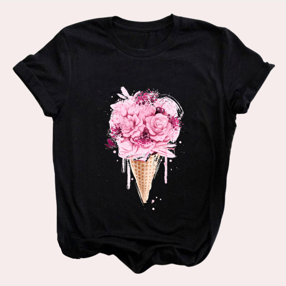 T-shirt damski Mirielle: modny styl z ekskluzywnym ozdobnym nadrukiem