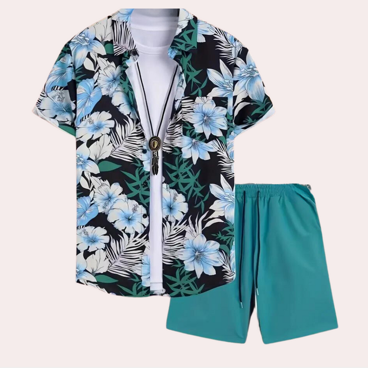 Travis - Męski letni elegancki zestaw w kwiaty