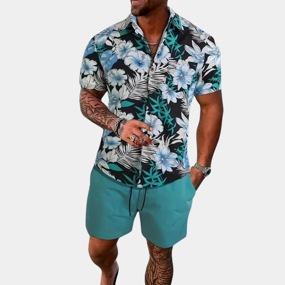 Travis - Męski letni elegancki zestaw w kwiaty