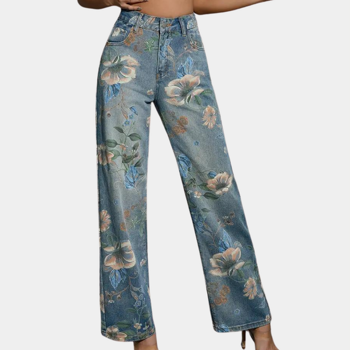 Asenka - Modne jeansy damskie w kwiaty