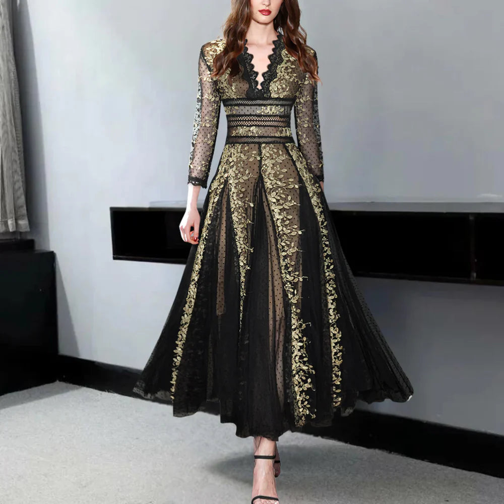 Evelina - Elegancka sukienka maxi w stylu vintage z pięknym haftem