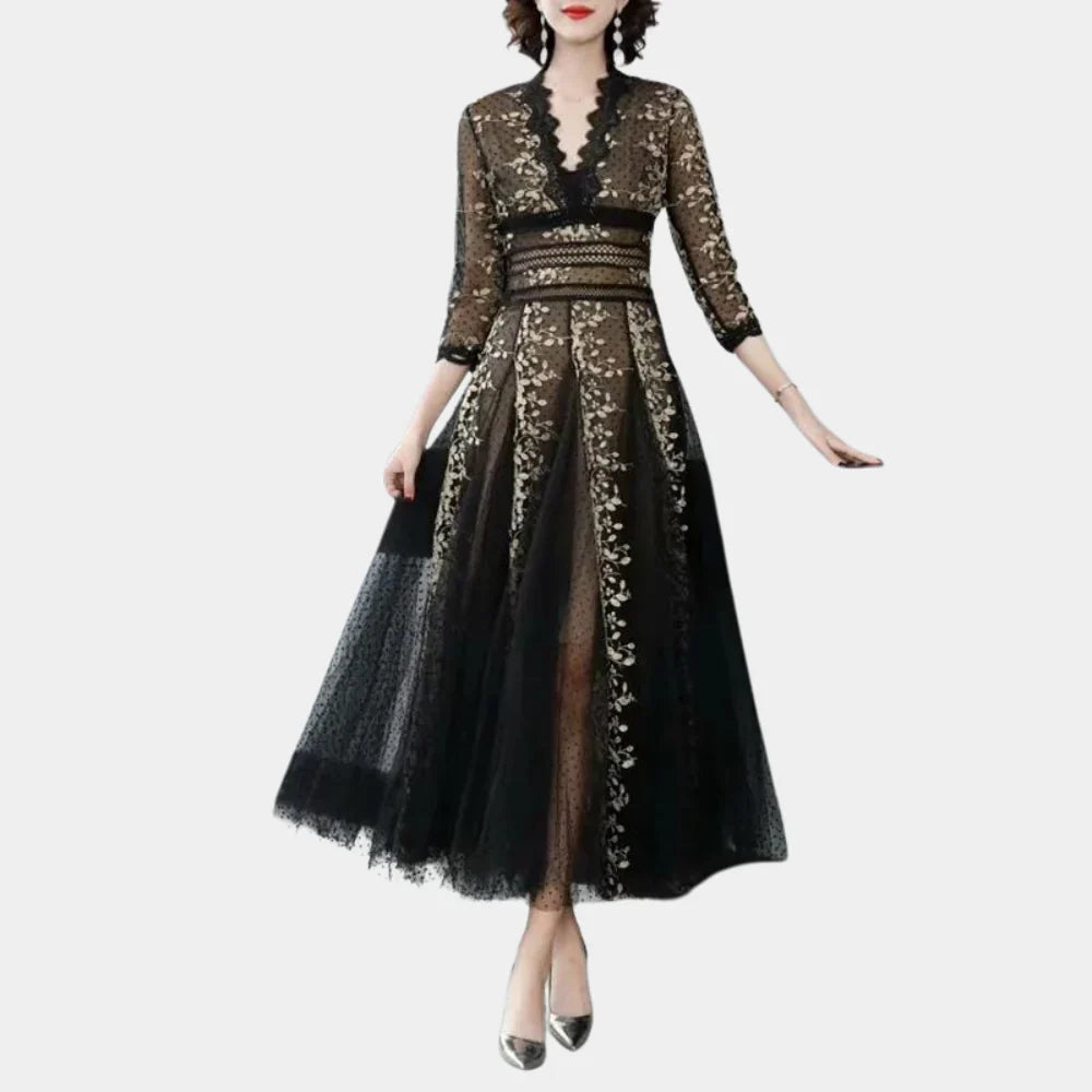 Evelina - Elegancka sukienka maxi w stylu vintage z pięknym haftem