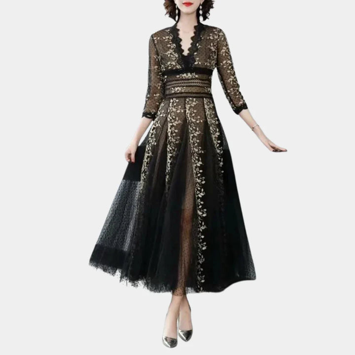 Evelina - Elegancka sukienka maxi w stylu vintage z pięknym haftem
