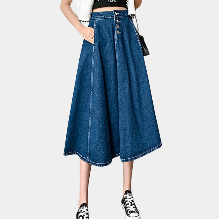Polyxena - Elegancka długa spódnica jeansowa dla kobiet o ponadczasowym designie