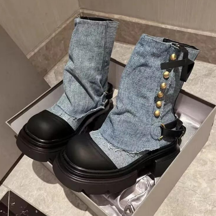 Eleganckie jeansowe botki damskie - KEONA