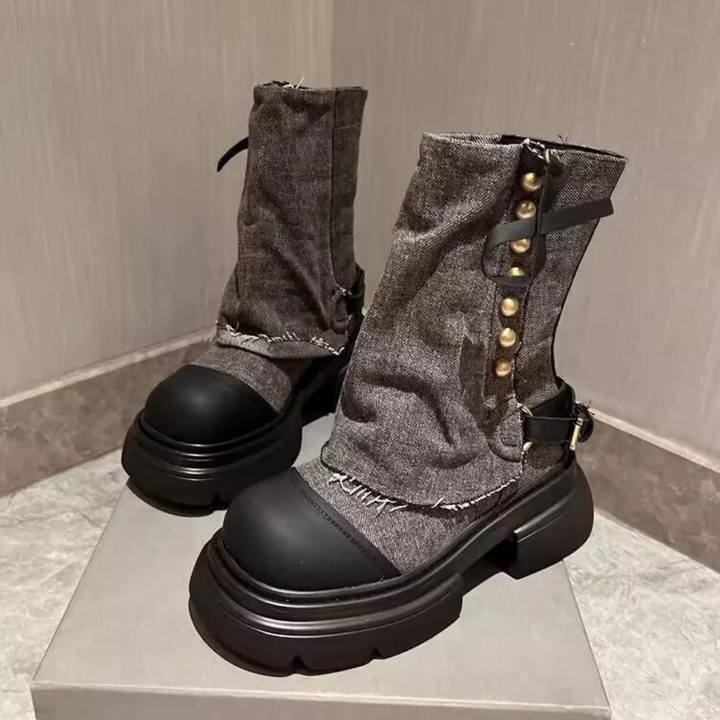 Eleganckie jeansowe botki damskie - KEONA
