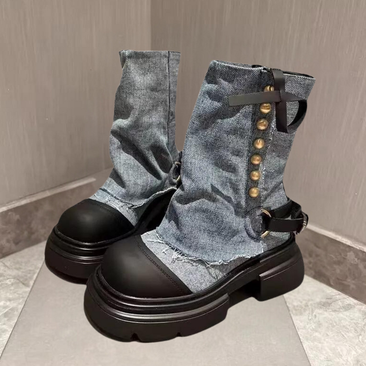 Eleganckie jeansowe botki damskie - KEONA