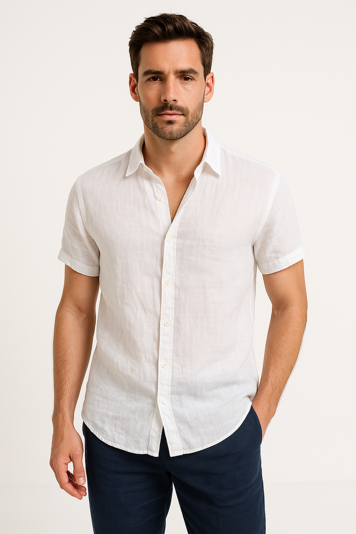 Camisa Casual para Hombres - Ajuste Relajado - Manga Corta - Cuello con Botón