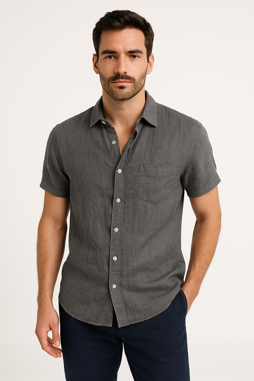 Camisa Casual para Hombres - Ajuste Relajado - Manga Corta - Cuello con Botón