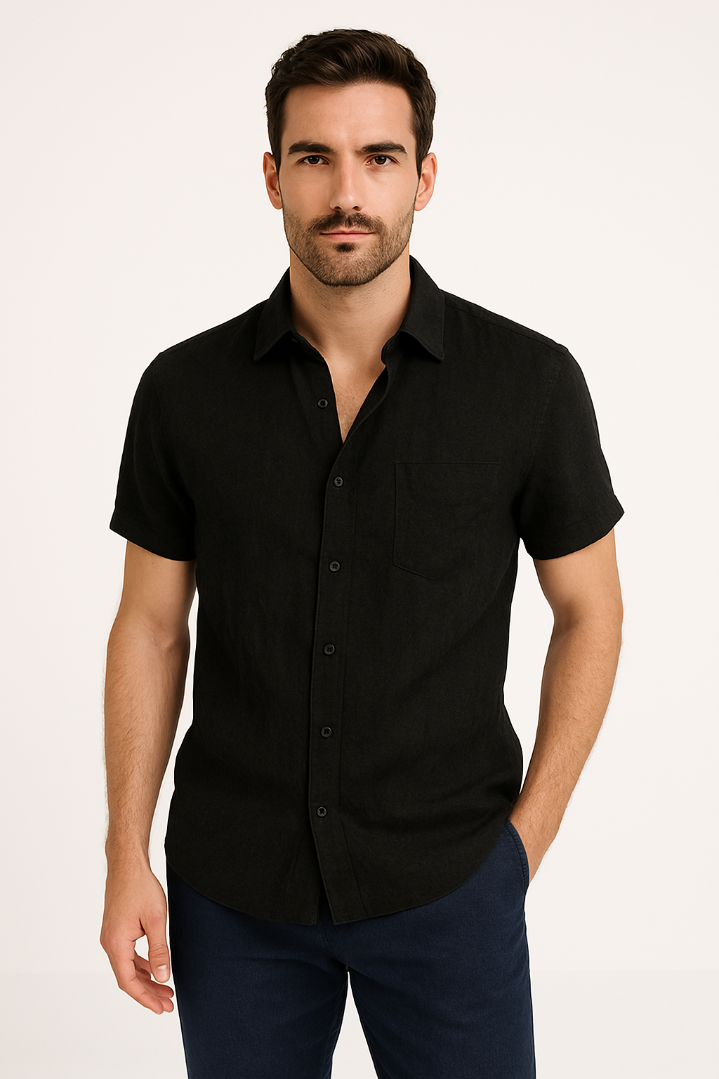 Camisa Casual para Hombres - Ajuste Relajado - Manga Corta - Cuello con Botón