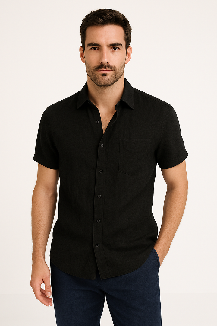 Camisa Casual para Hombres - Ajuste Relajado - Manga Corta - Cuello con Botón