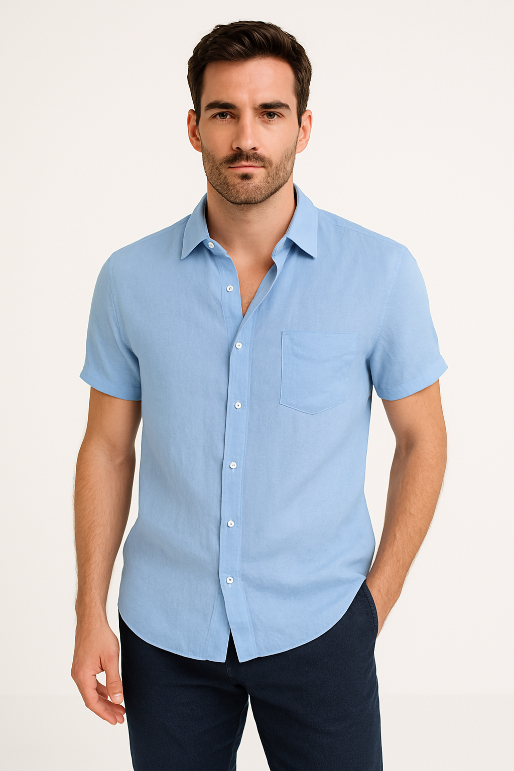 Camisa Casual para Hombres - Ajuste Relajado - Manga Corta - Cuello con Botón