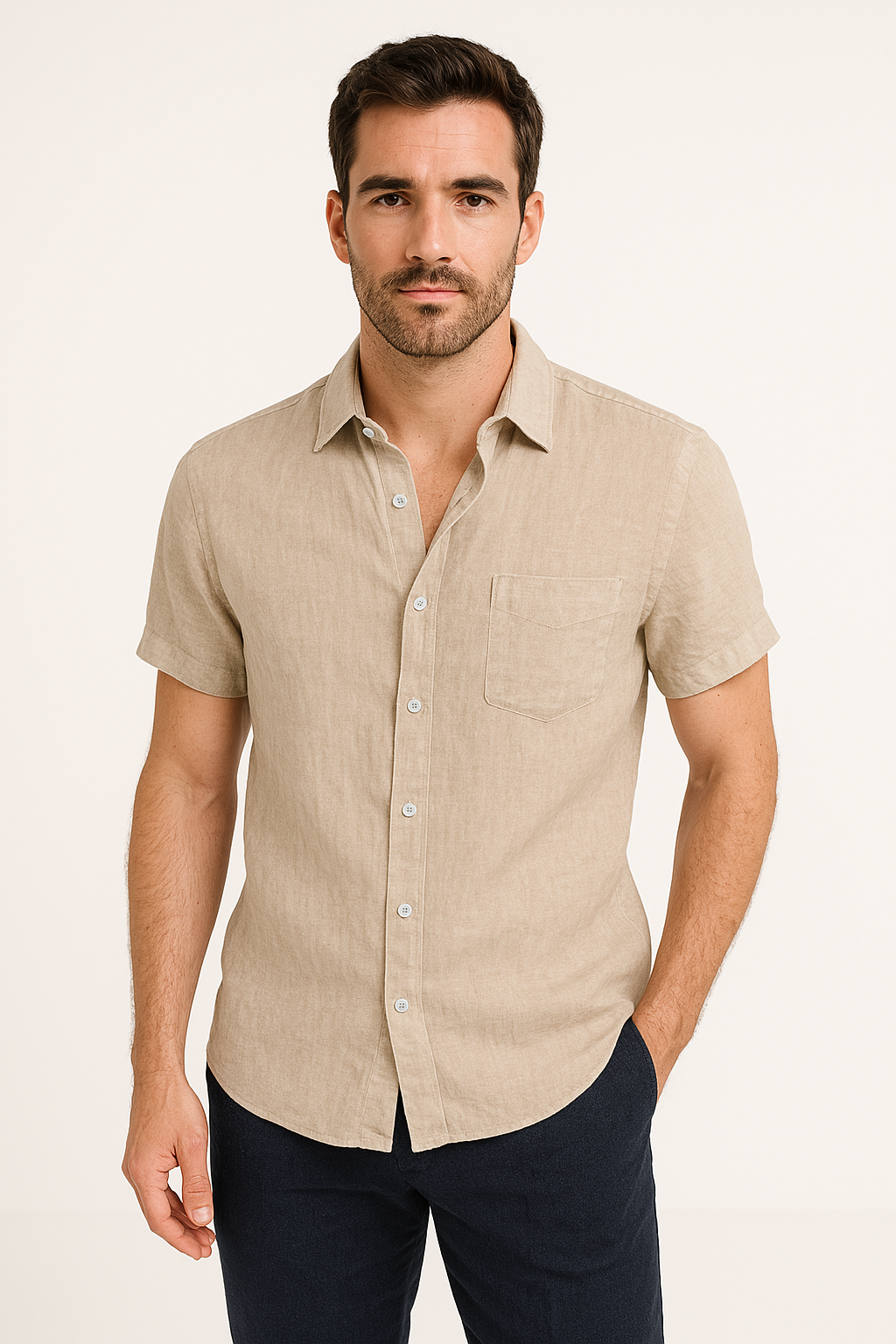 Camisa Casual para Hombres - Ajuste Relajado - Manga Corta - Cuello con Botón