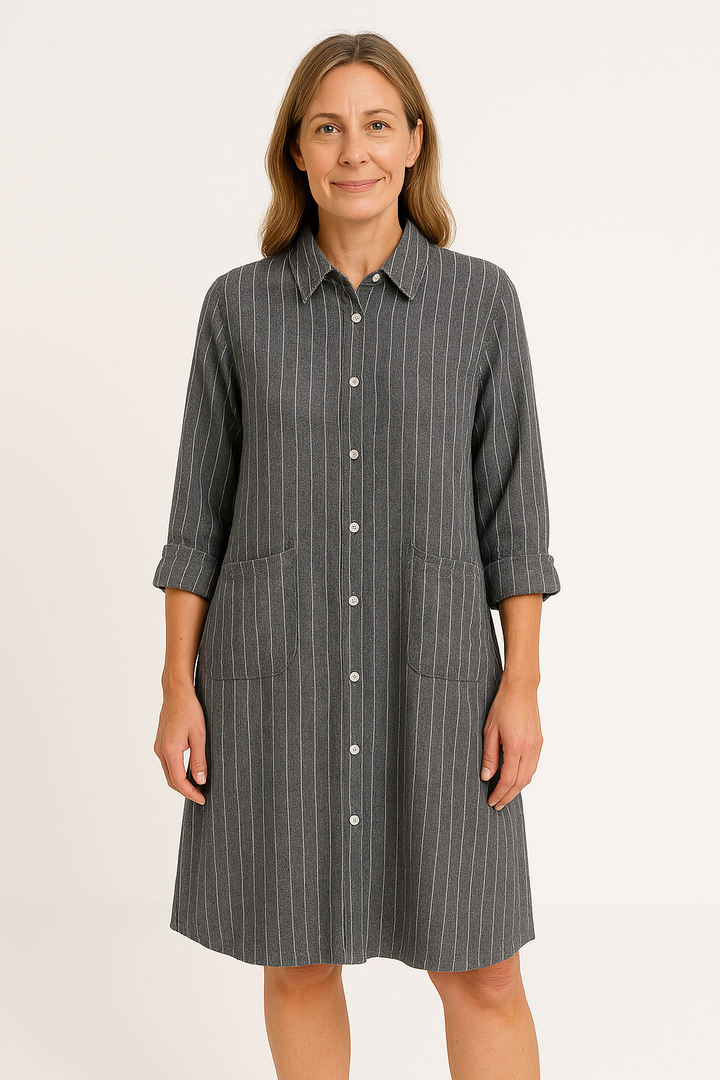 Camicia da Donna con Bottoni in Cotone Leggero - Vestibilità Comoda - A Righe e Lunghezza Media