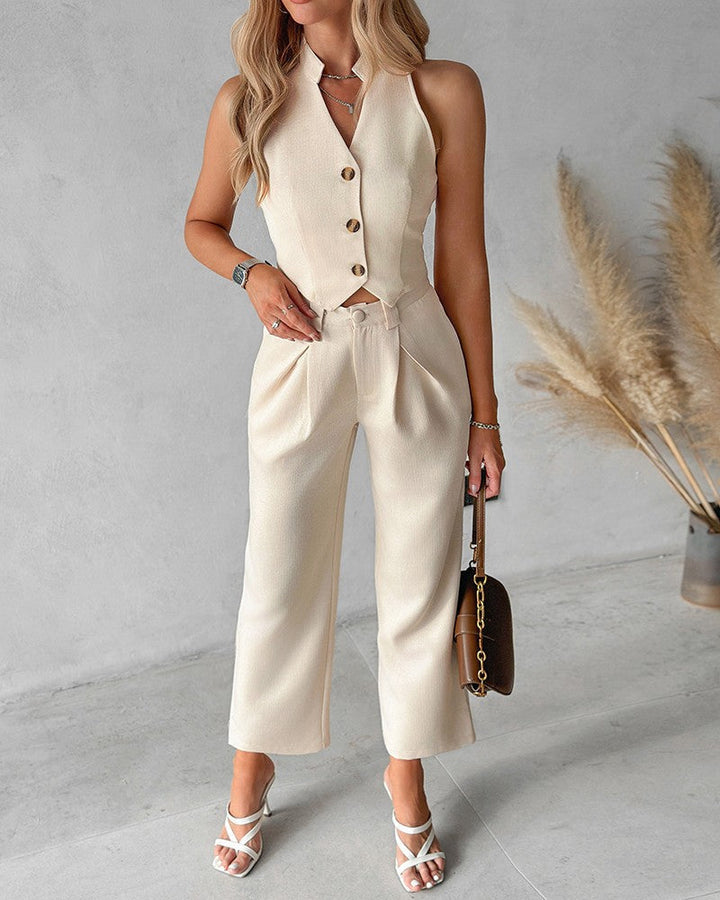 Vesta - Stylowy dwuczęściowy komplet damski z topem i pantalonami zapewniającymi elegancki wygląd
