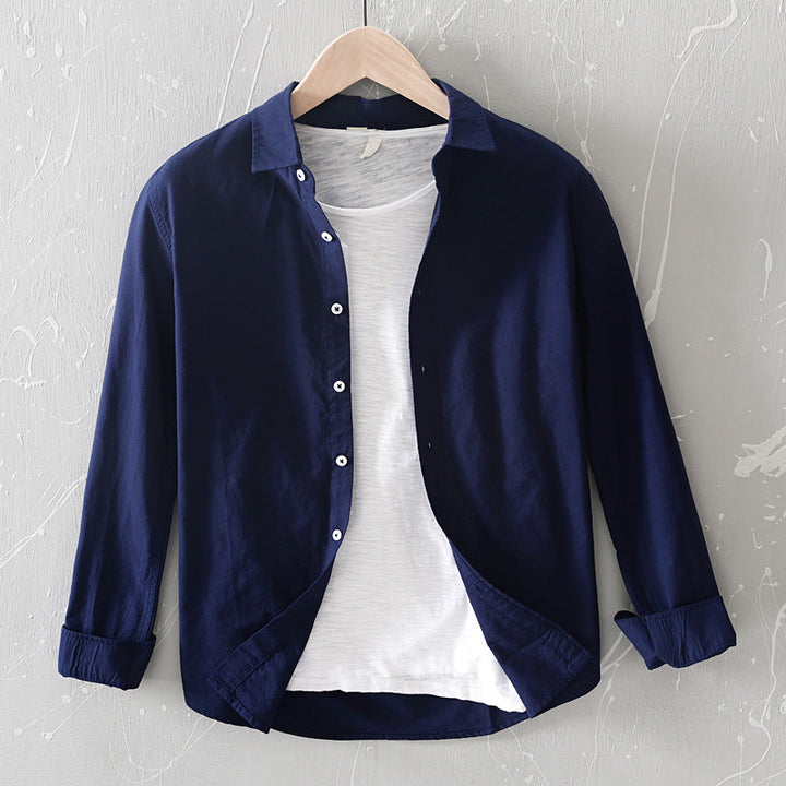 Мужская рубашка на пуговицах - свободный крой, длинный рукав для повседневного отдыха