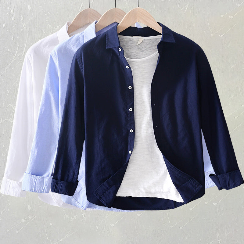 Мужская рубашка на пуговицах - свободный крой, длинный рукав для повседневного отдыха