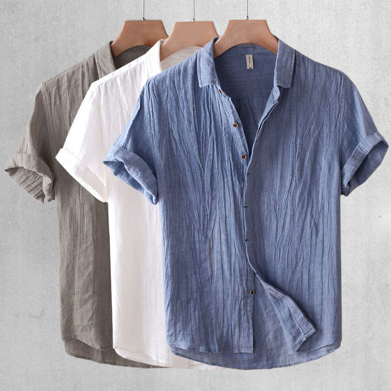Camisa casual męska z mangi corta z eleganckim klapkiem w stylu cuello