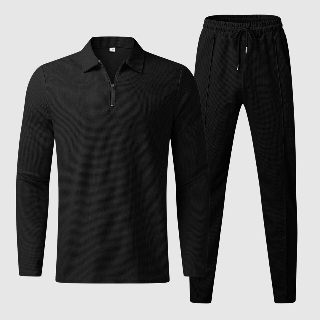 Ensemble Confort Homme - Haut à Col Quatre-Quarts Zip i Pantalons à Taille Élastique - Tissu Respirant