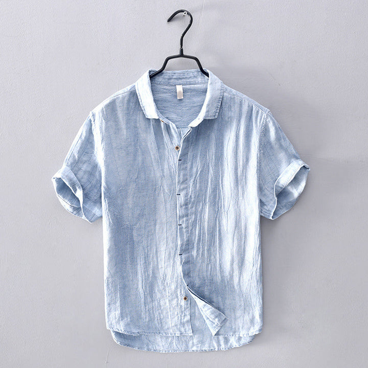 Camisa de Lino para Hombres - Tela Ligera y Transpirable - Manga Corta y Estilo Casual con Botones