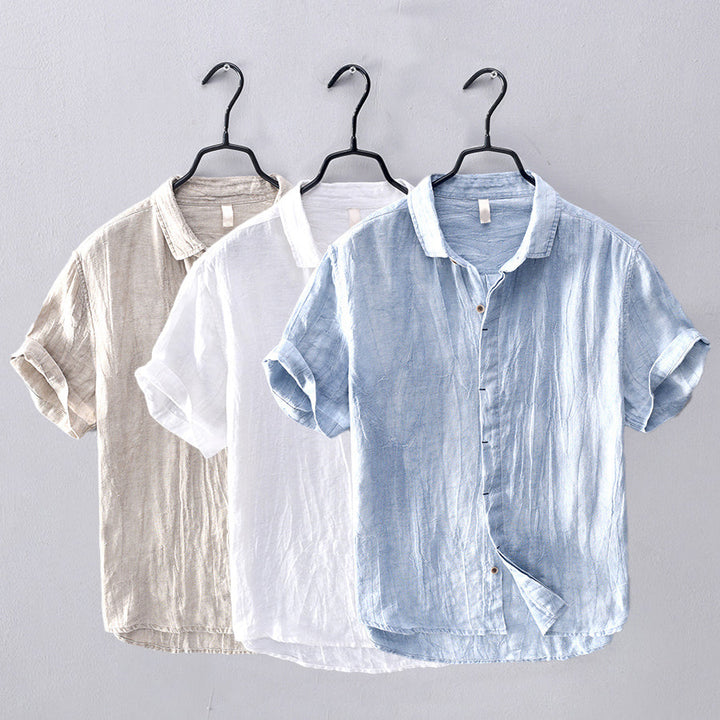 Camisa de Lino para Hombres - Tela Ligera y Transpirable - Manga Corta y Estilo Casual con Botones