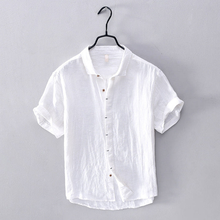 Camisa de Lino para Hombres - Tela Ligera y Transpirable - Manga Corta y Estilo Casual con Botones