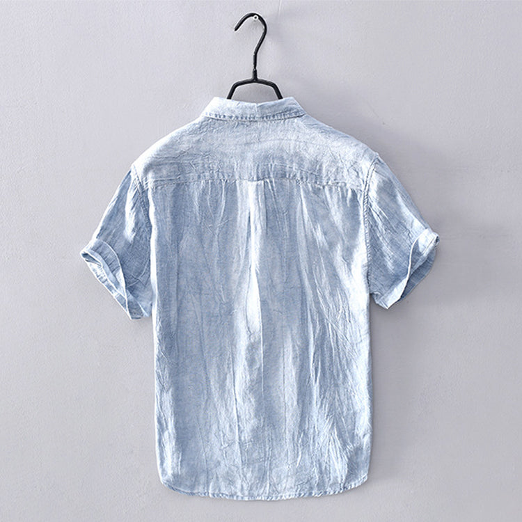 Camisa de Lino para Hombres - Tela Ligera y Transpirable - Manga Corta y Estilo Casual con Botones