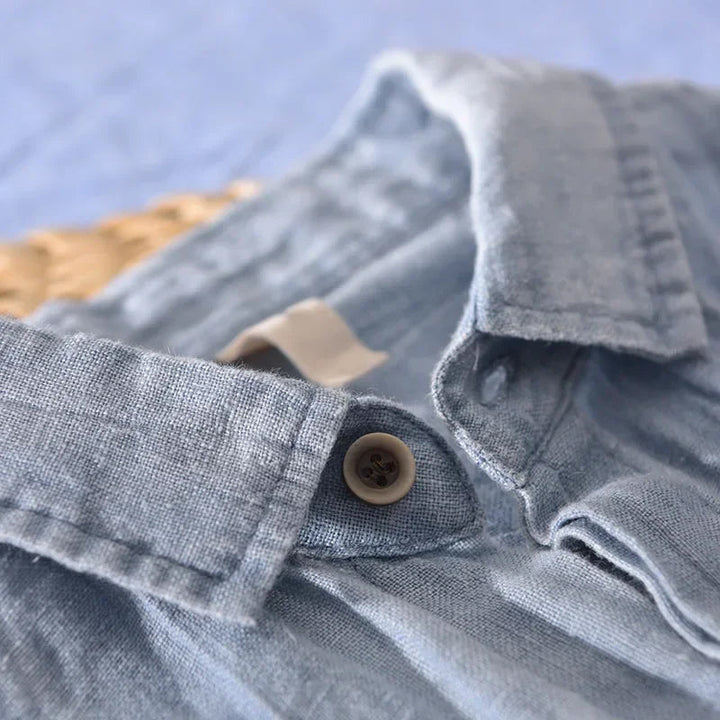 Camisa de Lino para Hombres - Tela Ligera y Transpirable - Manga Corta y Estilo Casual con Botones