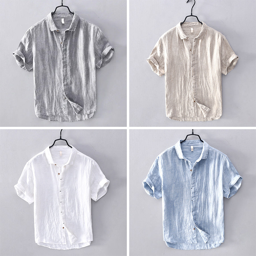 Camisa de Lino para Hombres - Tela Ligera y Transpirable - Manga Corta y Estilo Casual con Botones