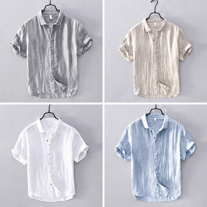 Camisa de Lino para Hombres - Tela Ligera y Transpirable - Manga Corta y Estilo Casual con Botones