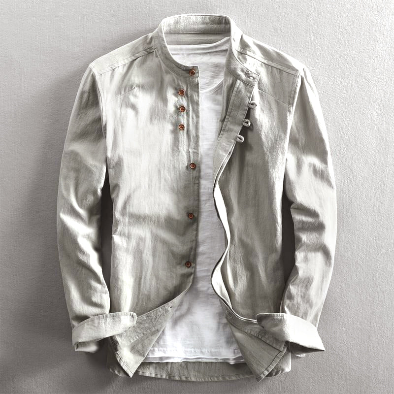 Koszulka męska z guziczkiem - kolor mandarynkowy - krój slim - długie mankiety dla szykownego i swobodnego wyglądu